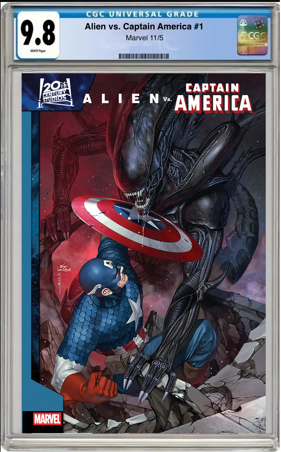Comic book cover of Alien vs. Captain America #1 Main Cover with CGC grading label.