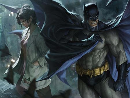 Illustration of a superhero in a cape standing next to a woman in a forest setting