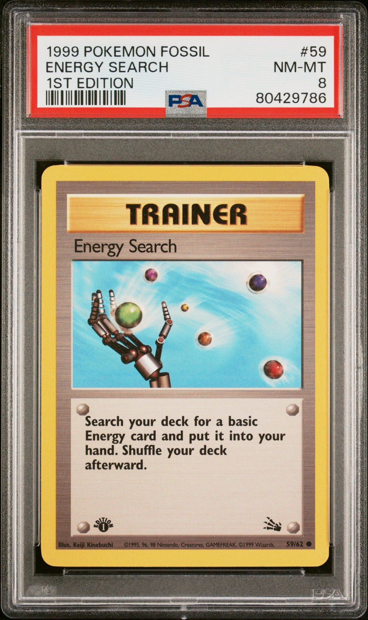 1999 POKEMON FOSSIL ENERGY SEARCH #59 FIRST EDITION - PSA 8
