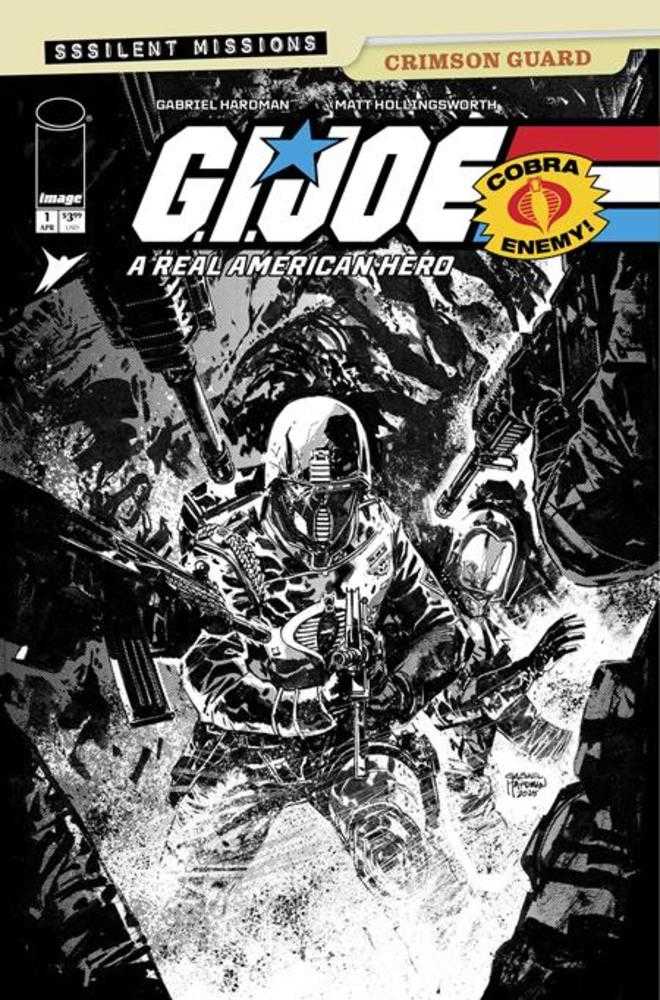 G.I. Joe: Héroes Estadounidenses Reales – Misiones Silenciosas: Guardia Carmesí #1 (Número Único) Portada C Variante en Blanco y Negro 1 en 10 de Gabriel Hardman