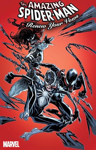 Comic book cover featuring Spider-Man and Venom with a red background