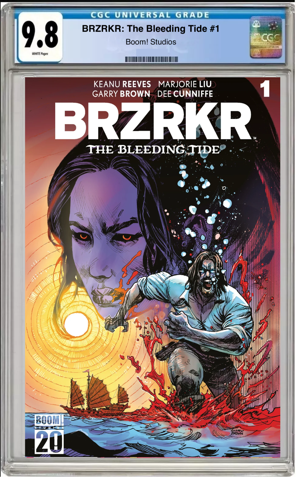 Comic book cover of BRZRKR: The Bleeding Tide #1 Cover D Foil with CGC grading label.