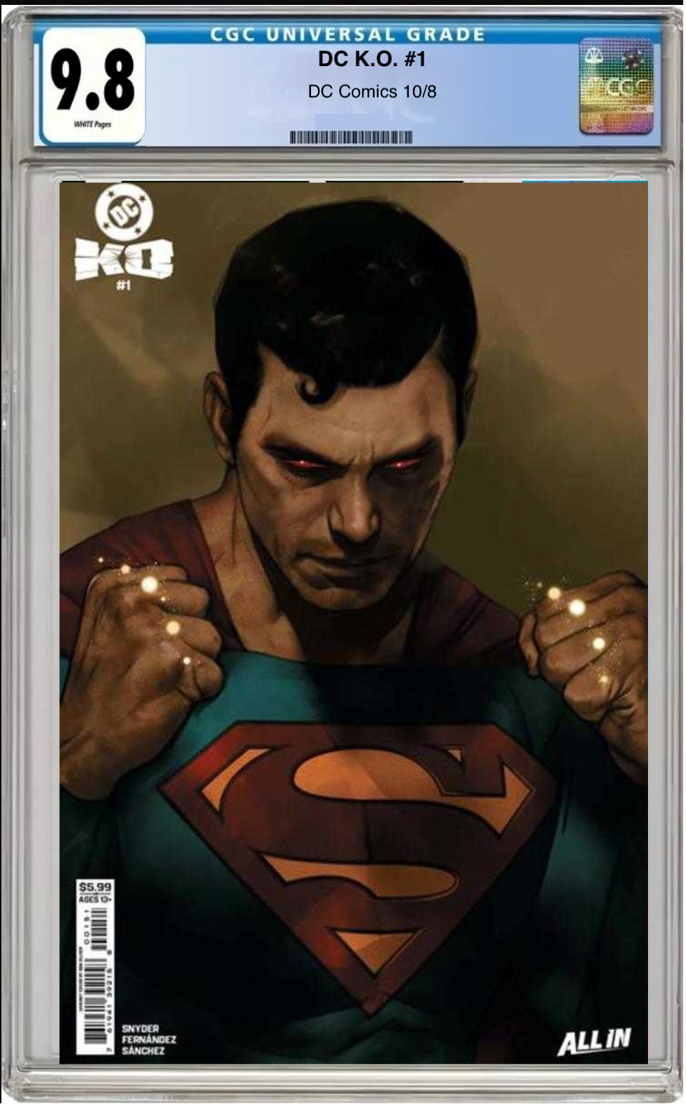 Comic book cover of DC K.O. #1 Ben Oliver Face-Off Cover with CGC grading label.