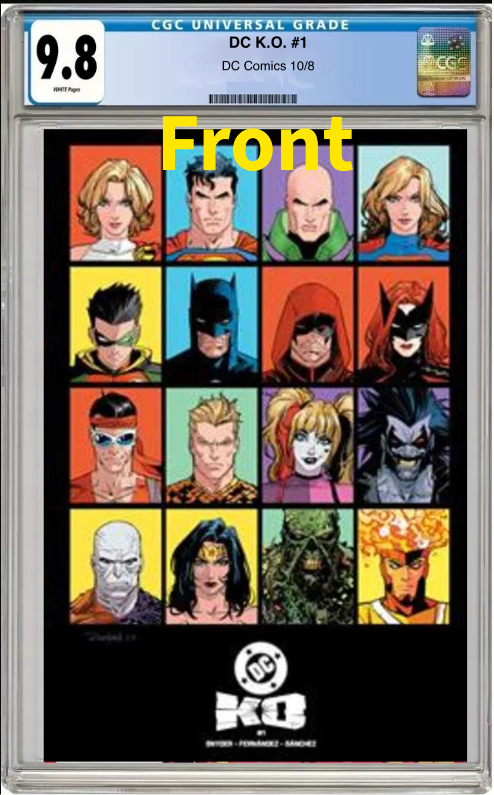 Comic book cover of DC K.O. #1 Dan Mora Bracket Wraparound Cover with CGC grading label. front