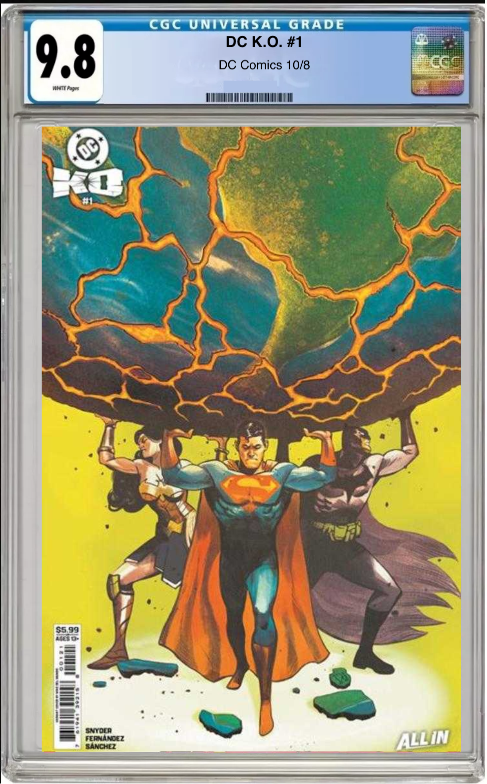 Comic book cover of DC K.O. #1 Mike Del Mundo Cover with CGC grading label.