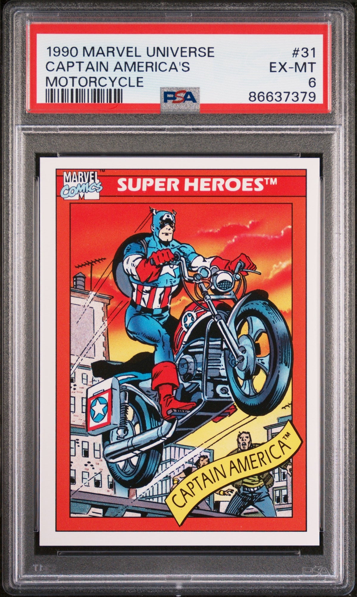 1990 MARVEL UNIVERSE CAPTAIN AMERICA&#39;S MOTORCYCLE #31 - PSA 6