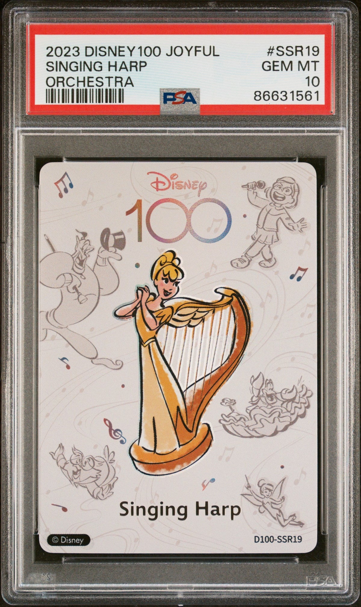 2023 CARD FUN DISNEY 100 JOYFUL ORCHESTRA SINGING HARP SSR19 PSA 10