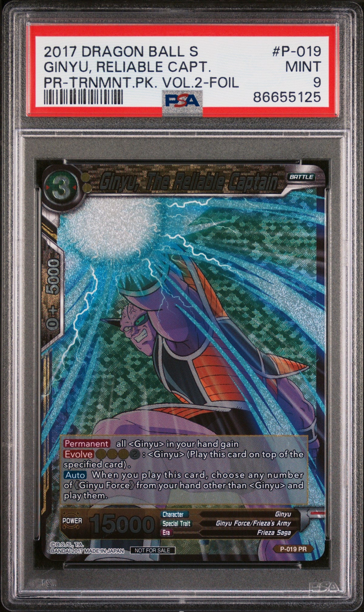 2017 DRAGON BALL SUPER GINYU, RELIABLE CAPT. #P-019 - PSA 9