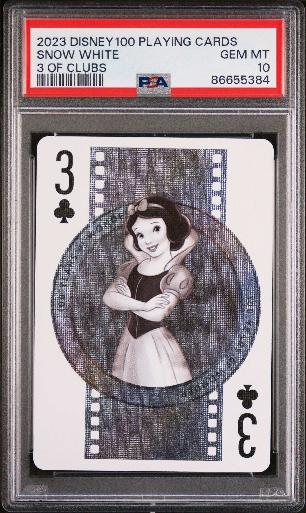 2023 DISNEY 100 PLAYING CARDS SNOW WHITE 3 OF CLUBS PSA 10