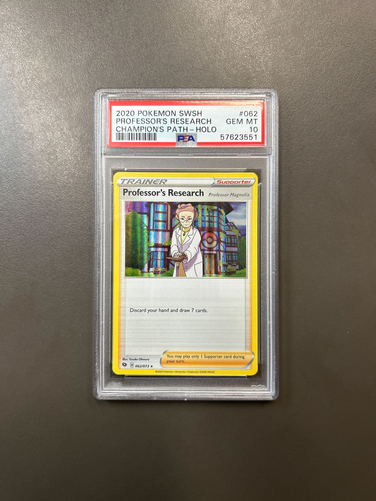 2020 POKEMON SWORD &amp; SHIELD CHAMPION&#39;S PATH PROFESSOR&#39;S RESEARCH HOLO #62 PSA 10
