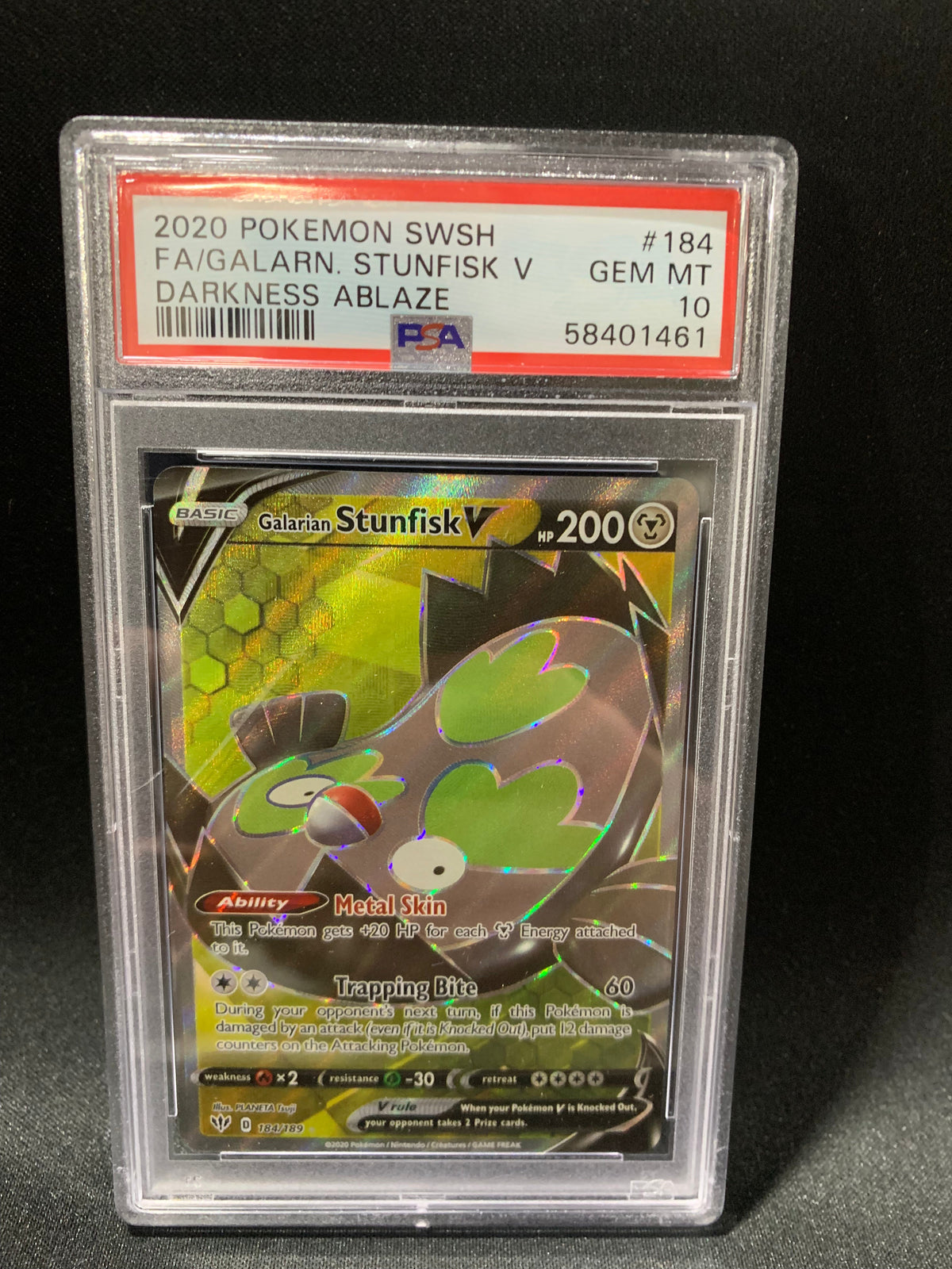 2020 POKEMON SWORD &amp; SHIELD DARKNESS ABLAZE FA/GALARN. STUNFISK V #184 - PSA GEM MT 10
