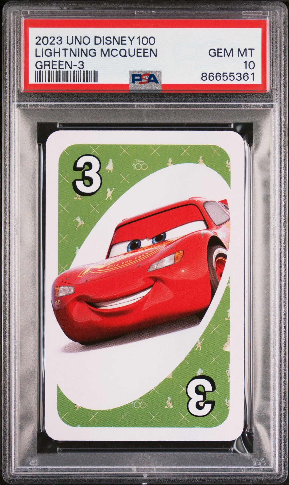 2023 UNO DISNEY 100 LIGHTNING McQUEEN GREEN 3 PSA 10