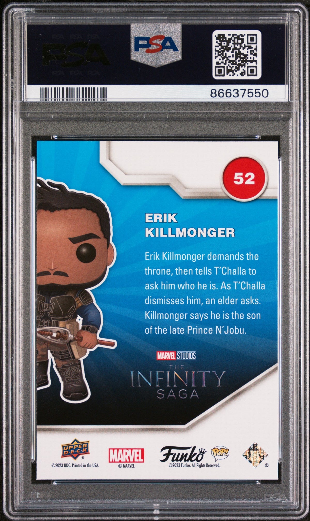 2023 UPPER DECK FUNKO POP MARVEL  ERIK KILLMONGER PLATINUM #52  PSA 10