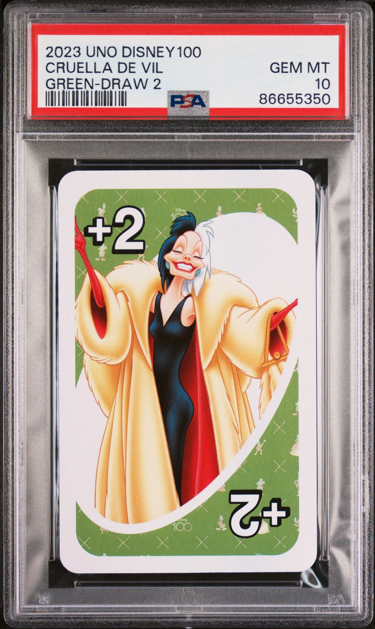 2023 UNO DISNEY 100 CRUELLA DE VIL GREEN DRAW 2 PSA 10