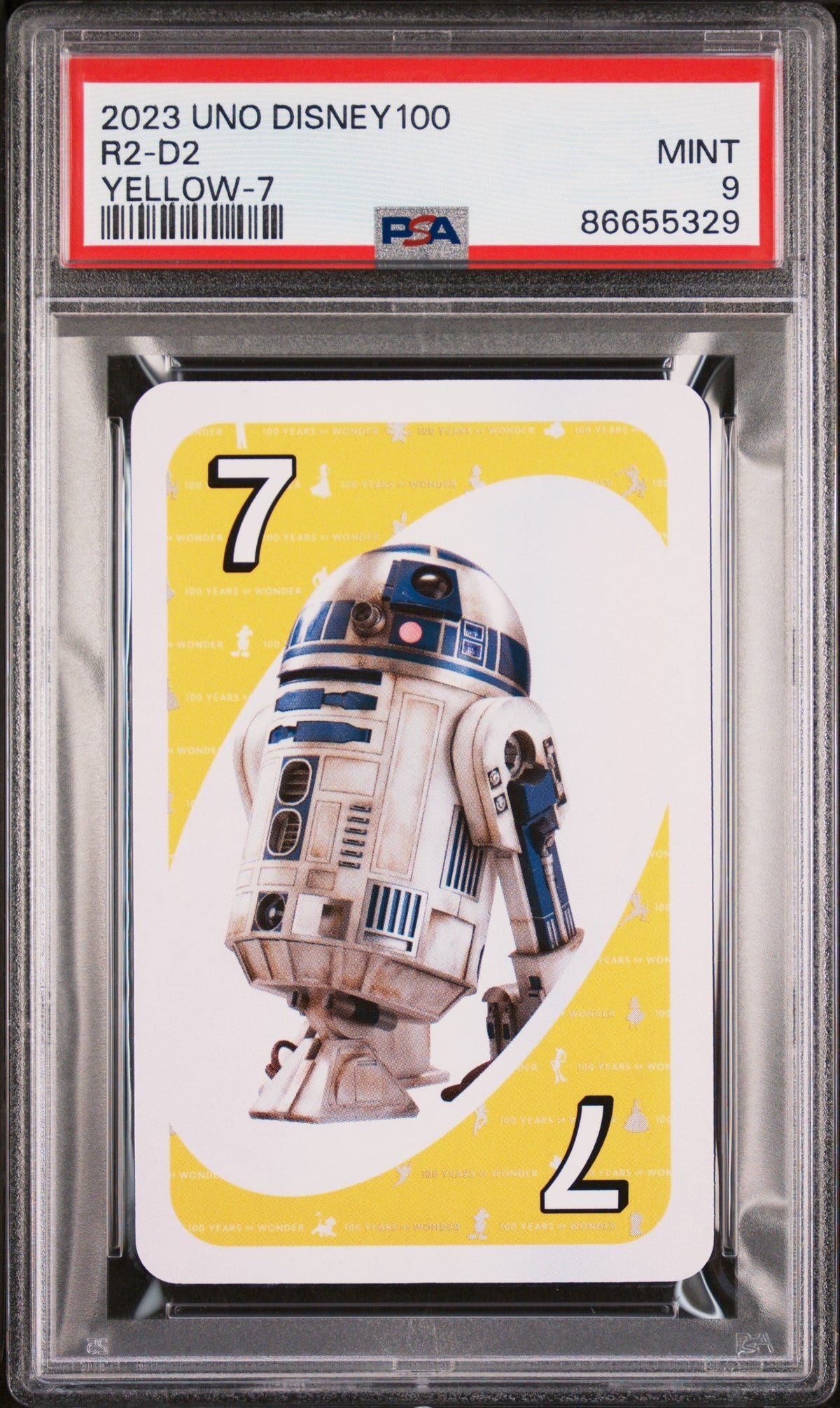 2023 UNO DISNEY 100 R2 D2 YELLOW 7 PSA 9