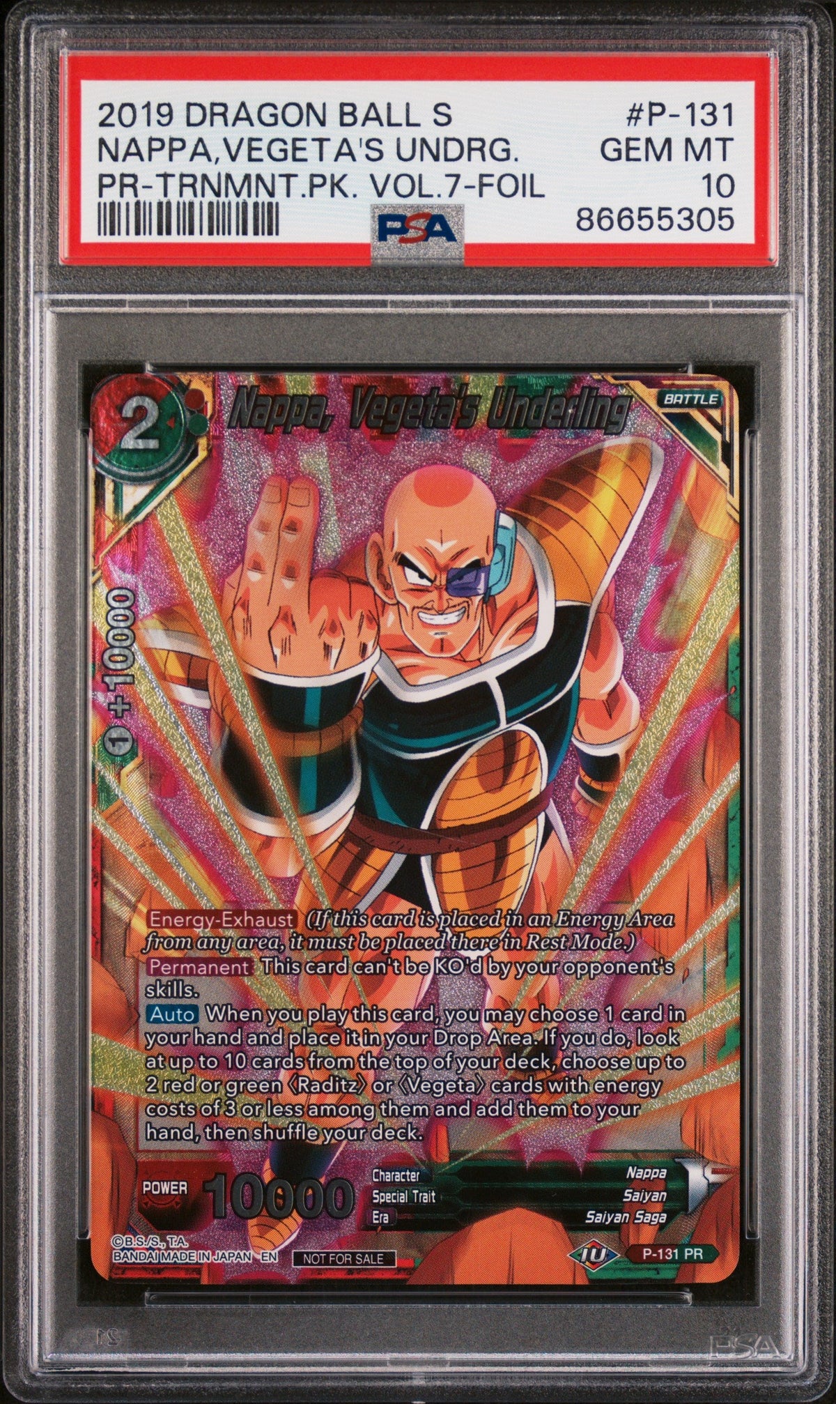 2019 DRAGON BALL SUPER NAPPA,VEGETA&#39;S UNDRG. #P-131 - PSA 10