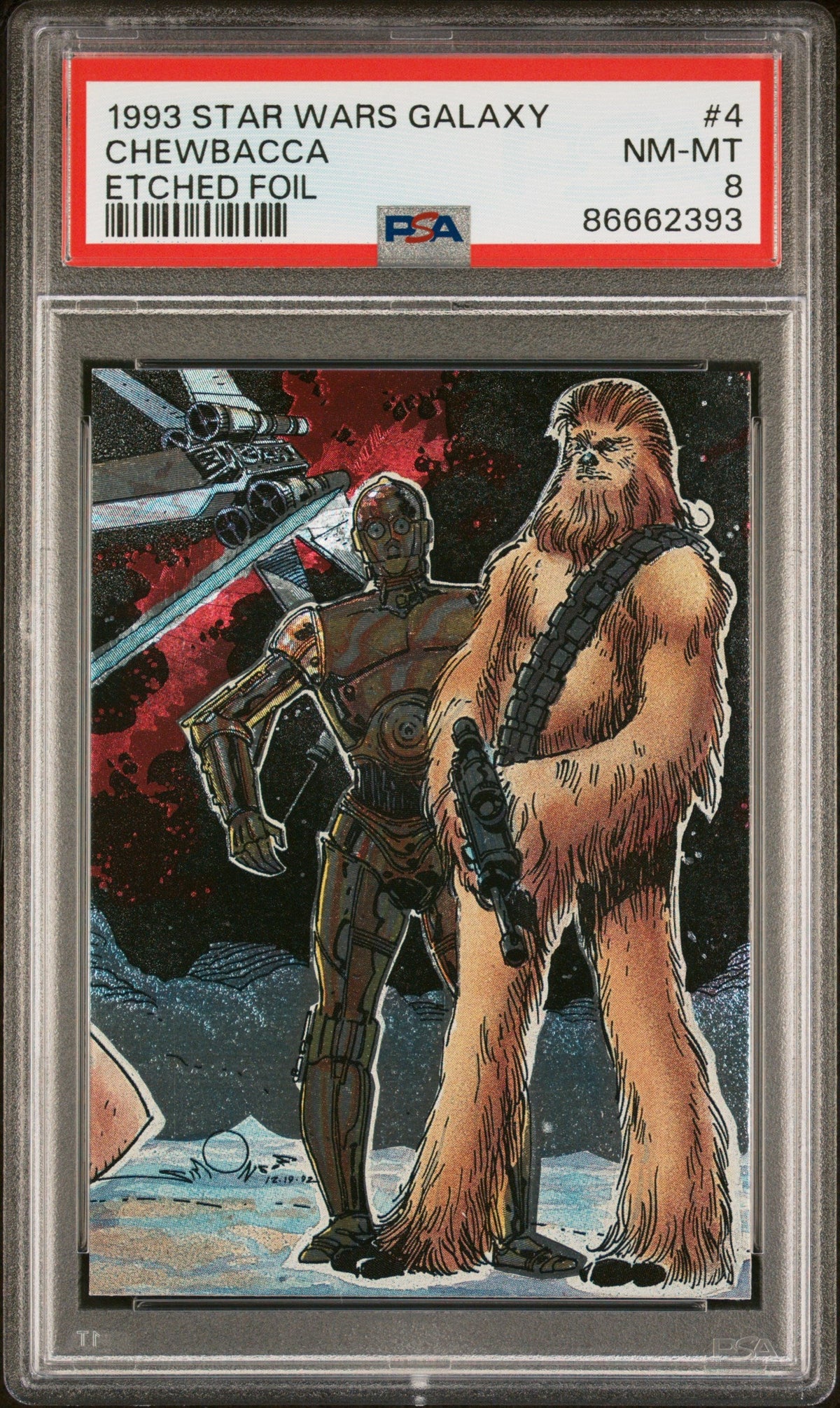 1993 ETCHED FOIL CHEWBACCA ETCHED FOIL #4 - PSA 8