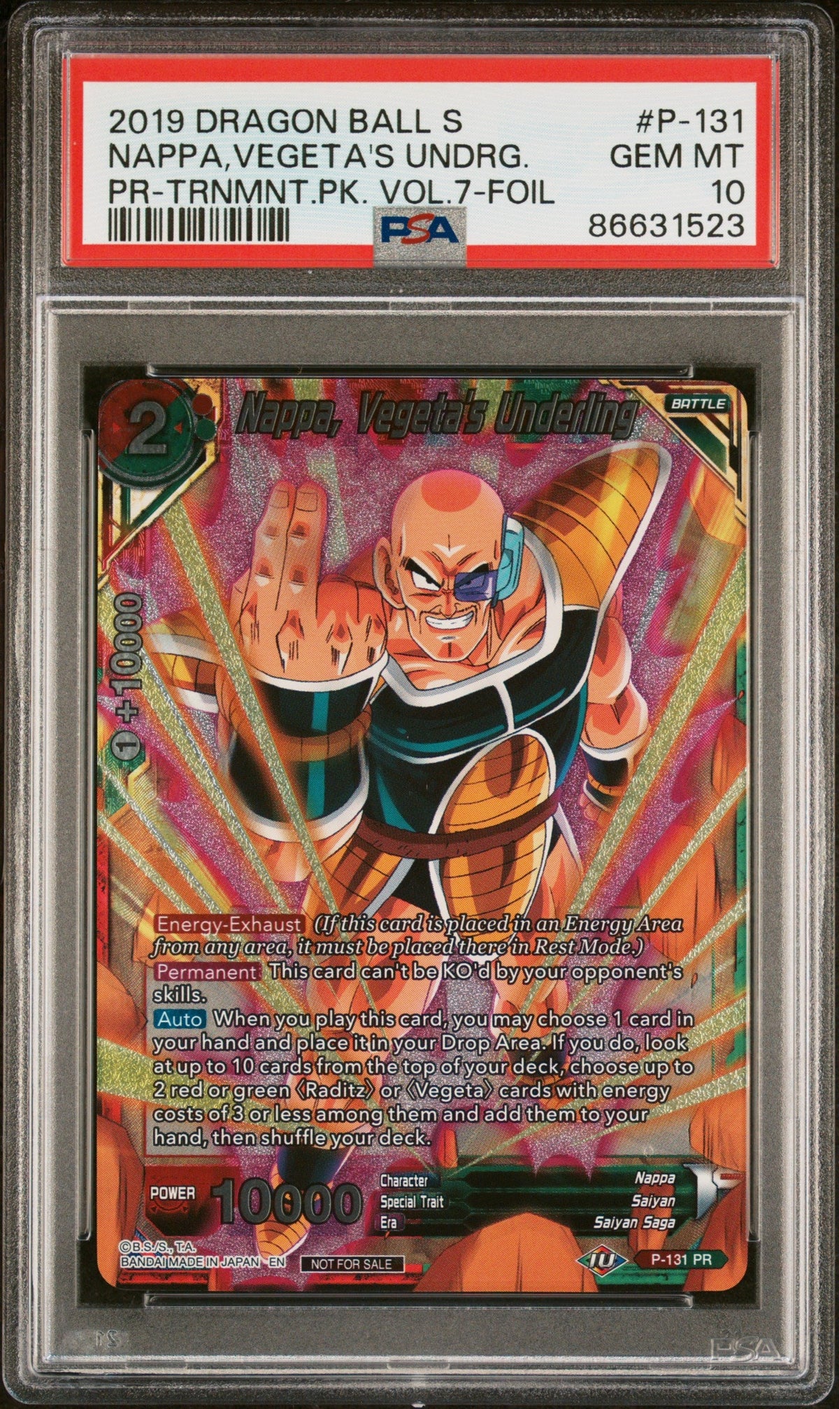 2019 DRAGON BALL SUPER NAPPA,VEGETA&#39;S UNDRG. #P-131 - PSA 10