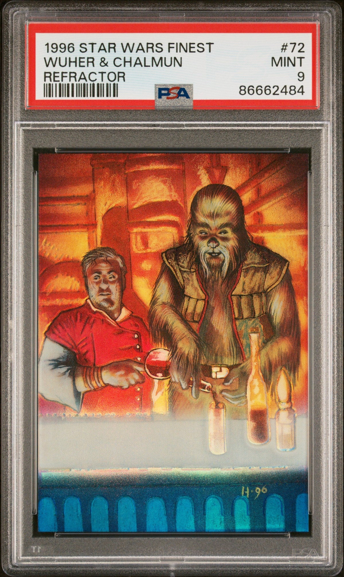 1996 STAR WARS FINEST WUHER &amp; CHALMUN REFRACTOR #72 - PSA 9