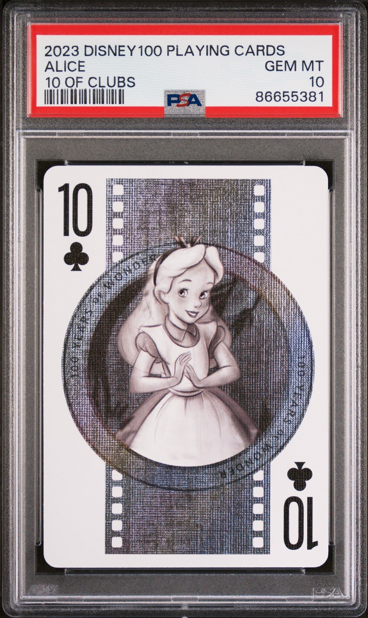 2023 DISNEY 100 PLAYING CARDS ALICE 10 OF CLUBS PSA 10