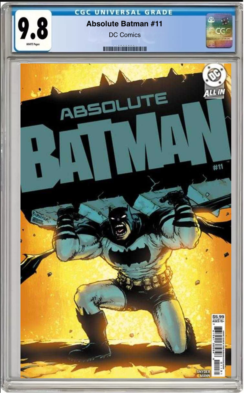 Comic book cover of Absolute Batman #11 Cover C Chris Burnham with CGC grading label.

