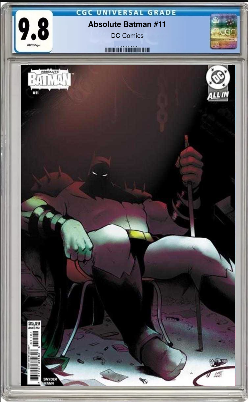 Comic book cover of Absolute Batman #11 Cover B Lee Garbett Card Stock with CGC grading label.

