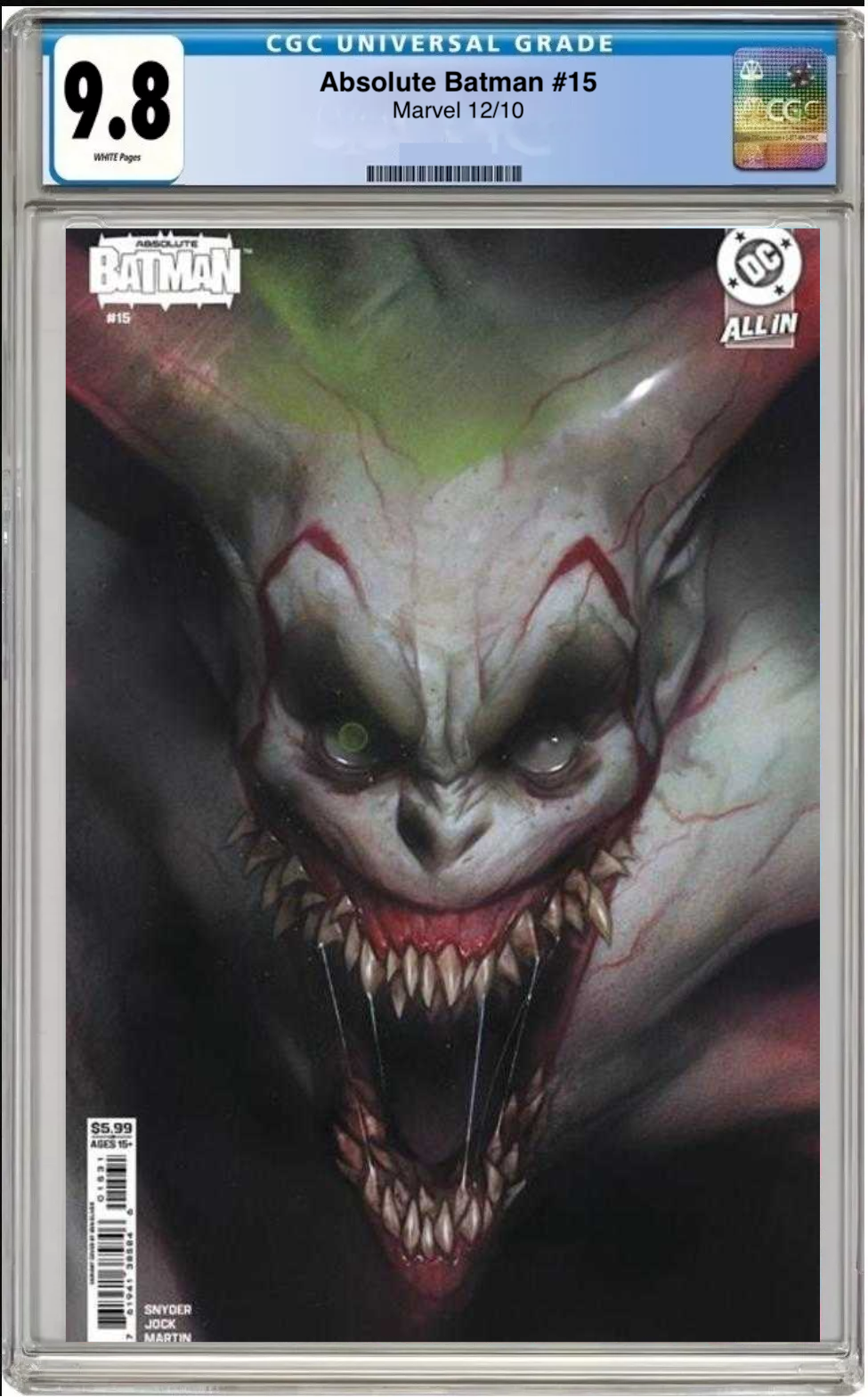 Comic book cover of Absolute Batman #15 Ben Oliver Cover with CGC grading label.