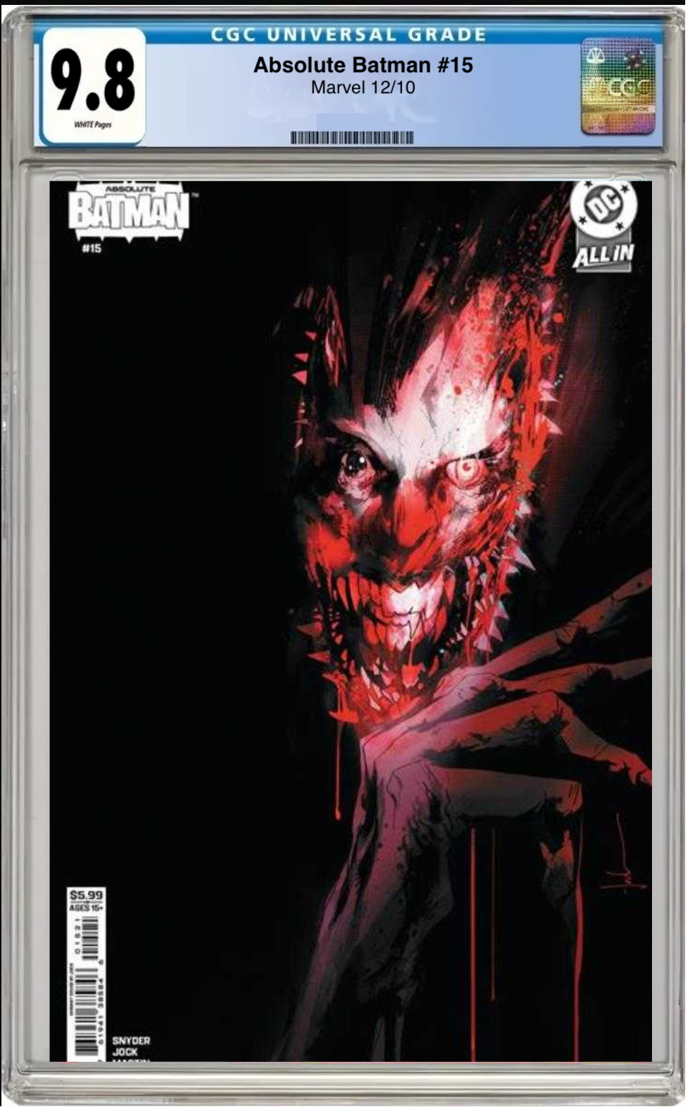 Comic book cover of Absolute Batman #15 Jock Card Stock Cover with CGC grading label.