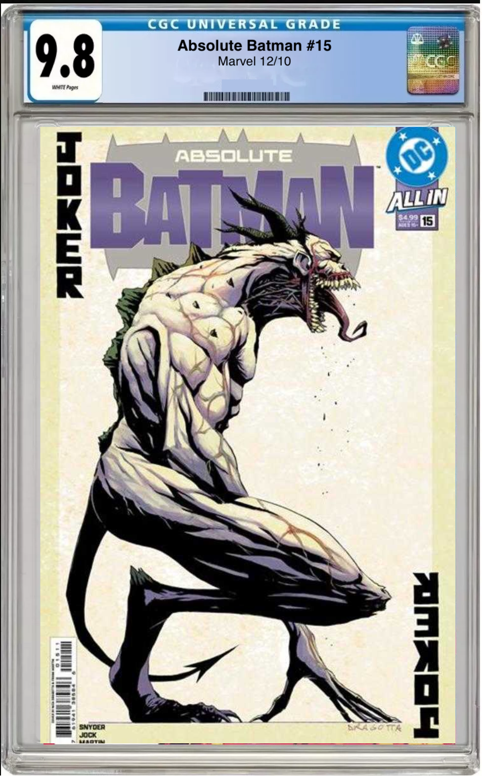 Comic book cover of Absolute Batman #15 Nick Dragotta Cover with CGC grading label.