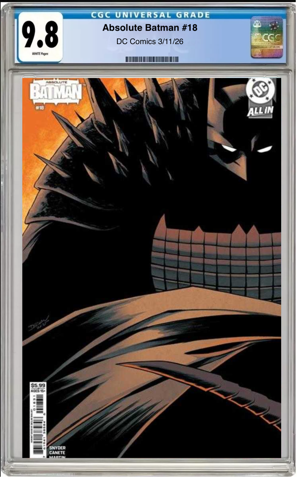 Comic book cover of Absolute Batman #18 Cover C with CGC grading label.
