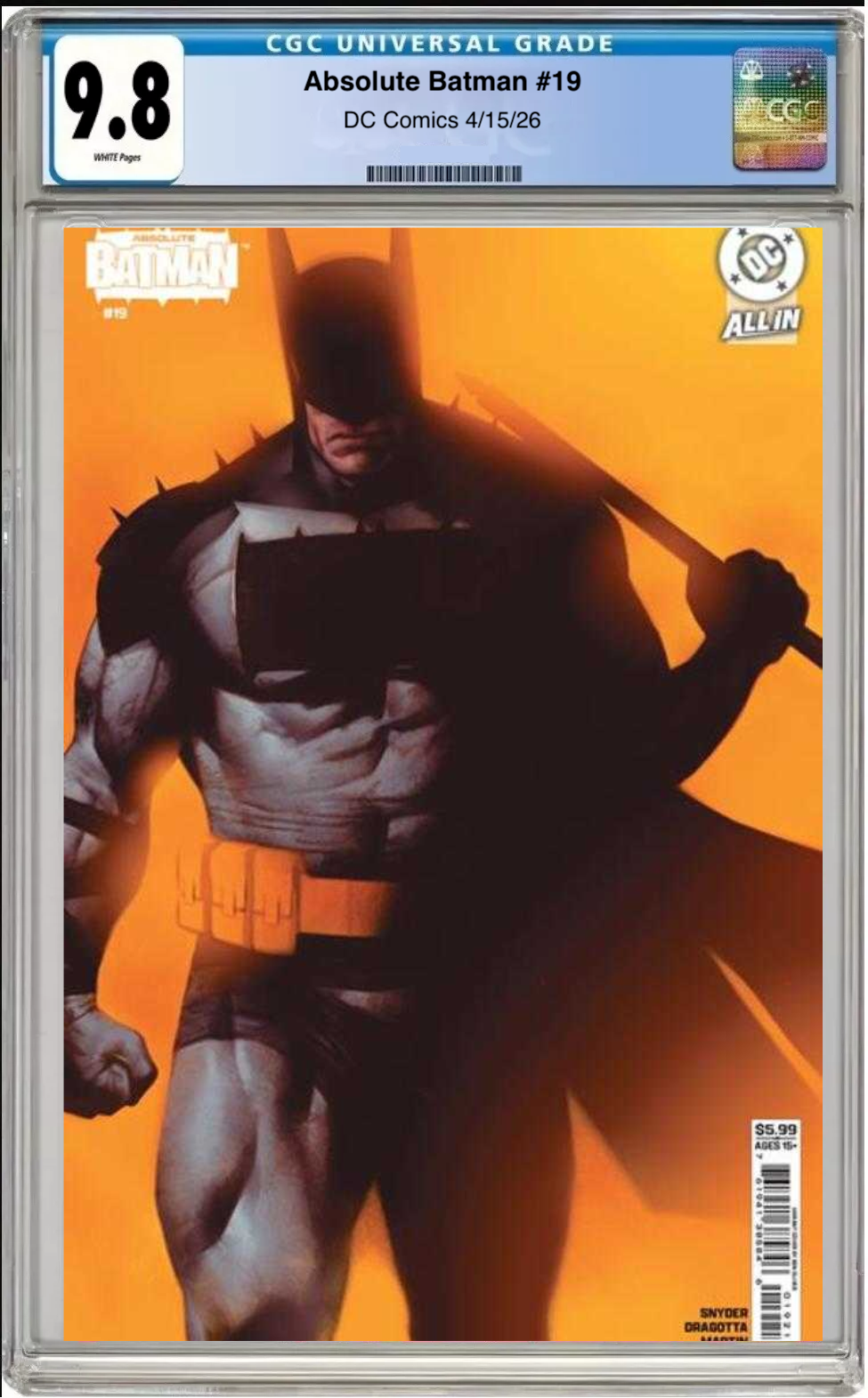 Comic book cover of Absolute Batman #19 Cover B with CGC grading label.