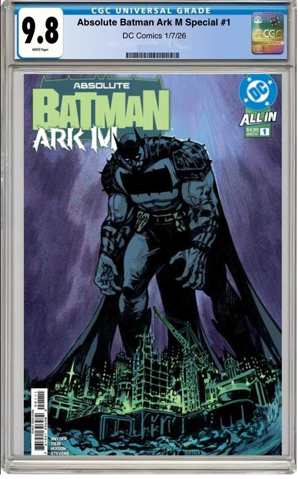 Comic book cover of Absolute Batman: Ark-M Special #1 Joshua Hixson Cover with CGC grading label.