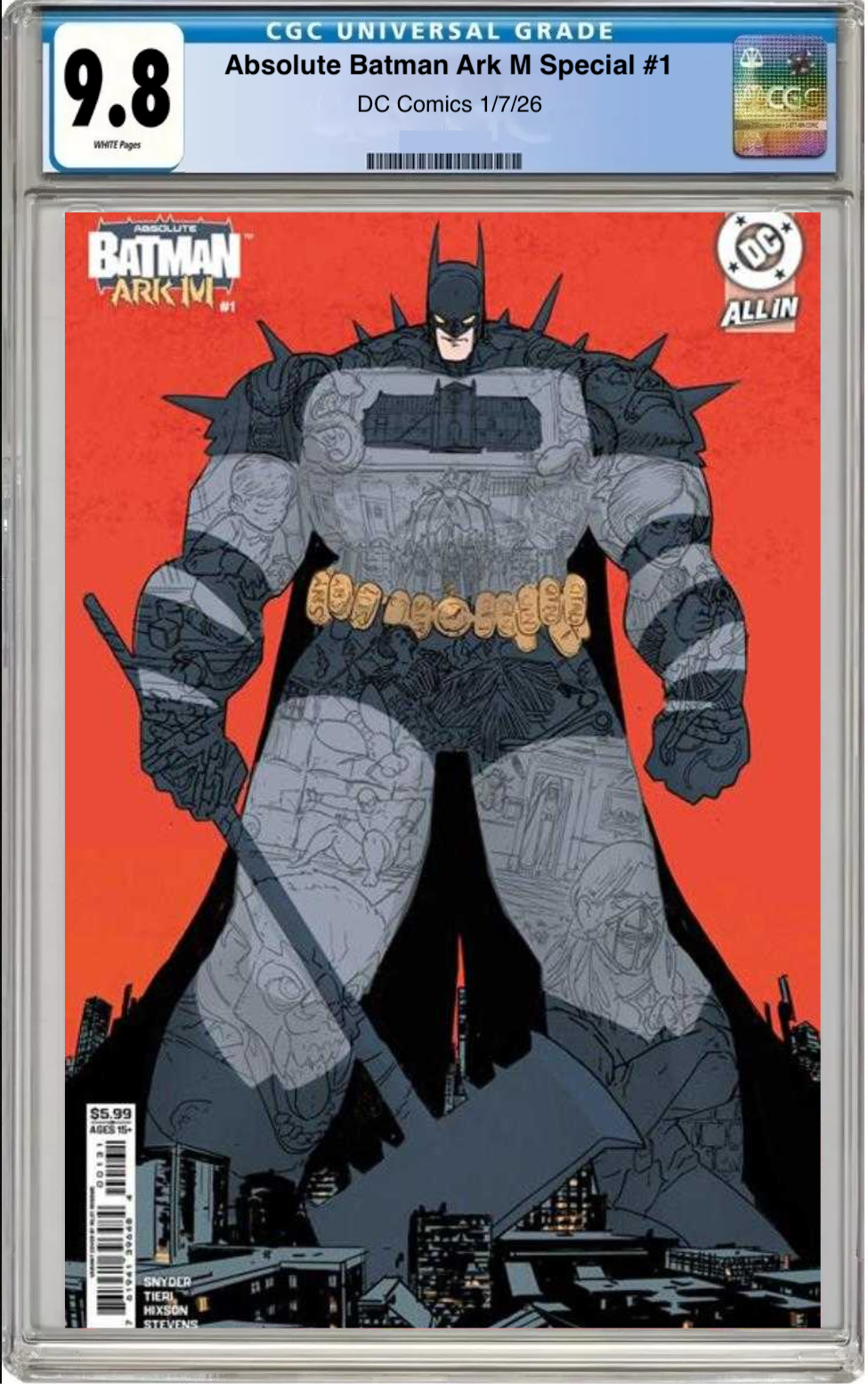 Comic book cover of Absolute Batman: Ark-M Special #1 Riley Rossmo Card Stock Cover with CGC grading label.