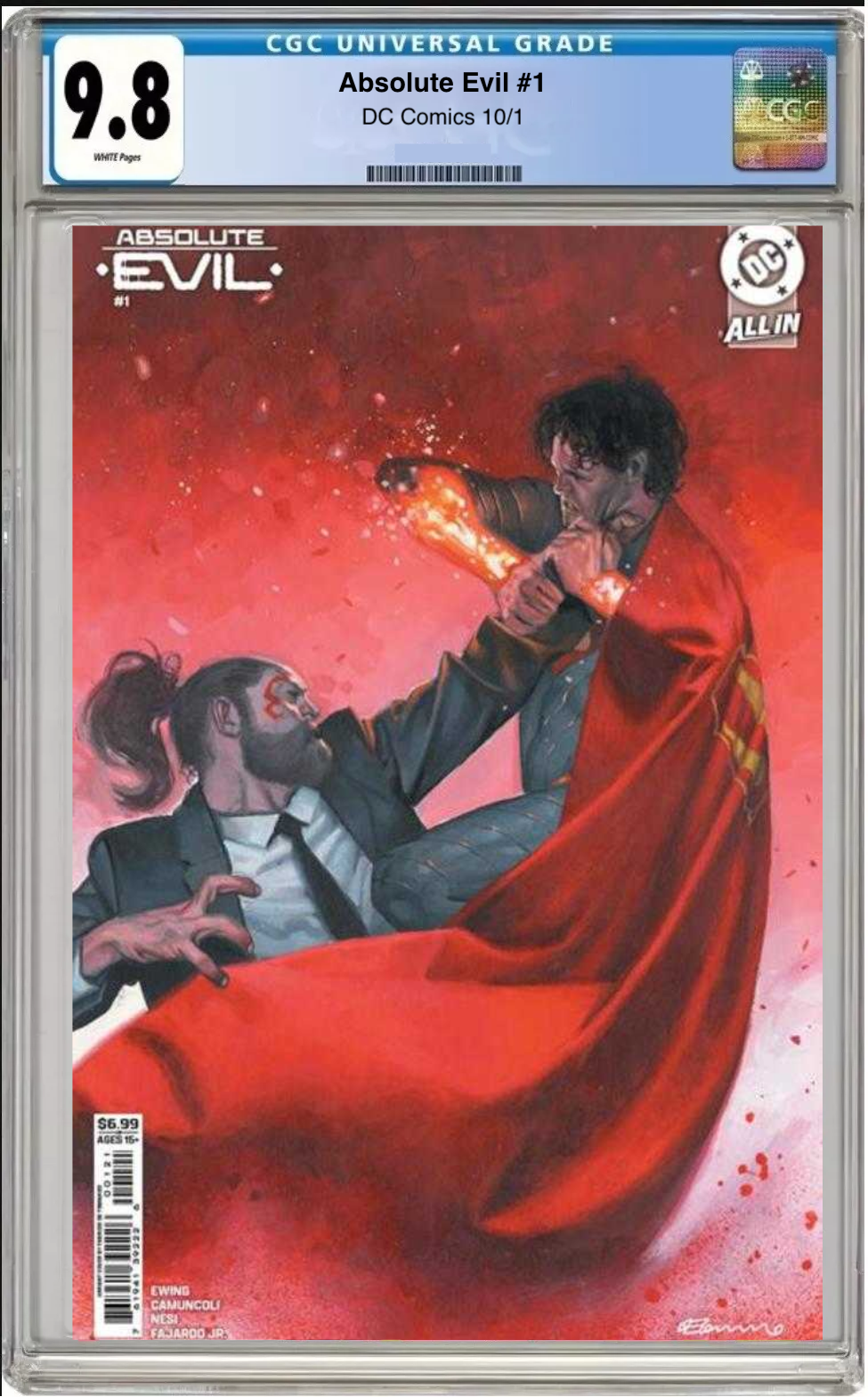 Comic book cover of Absolute Evil #1 Fabrizio De Tommaso Card Stock Cover with CGC grading label