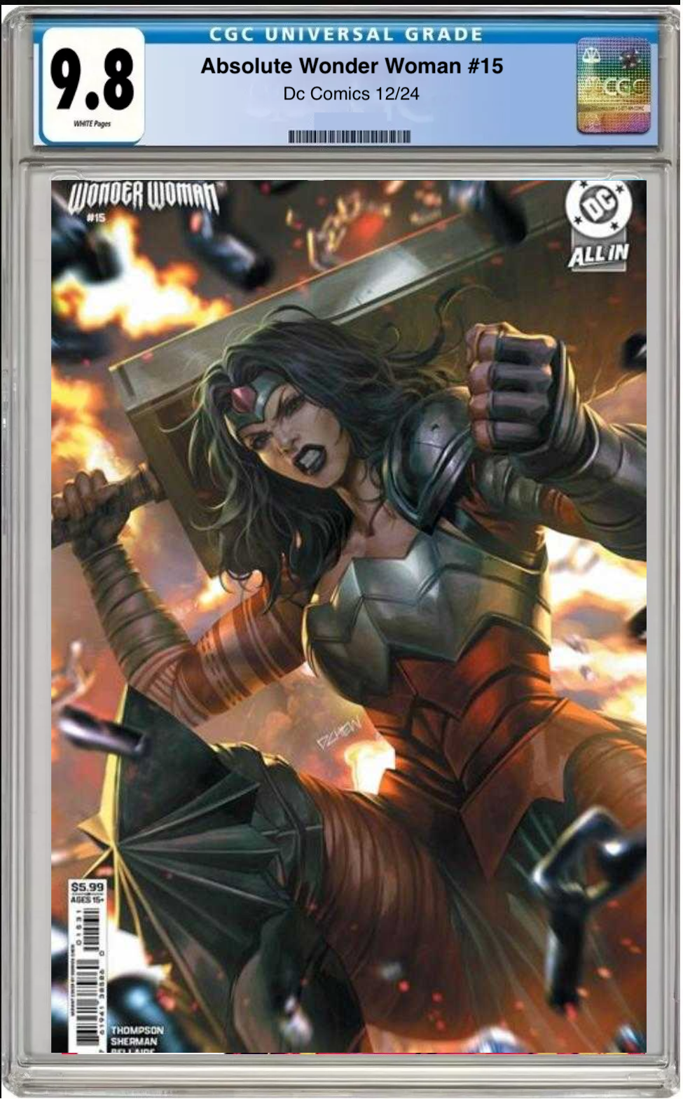 Comic book cover of Absolute Wonder Woman #15 Cover B with CGC grading label.
