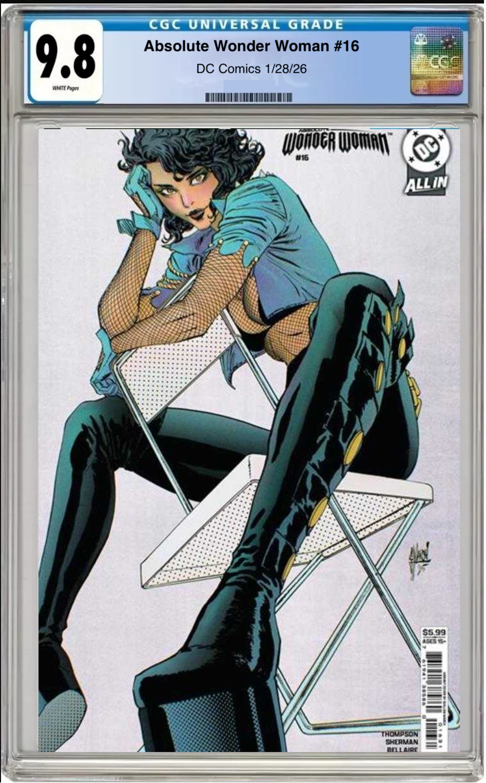 Comic book cover of Absolute Wonder Woman #16 Cover C with CGC grading label.