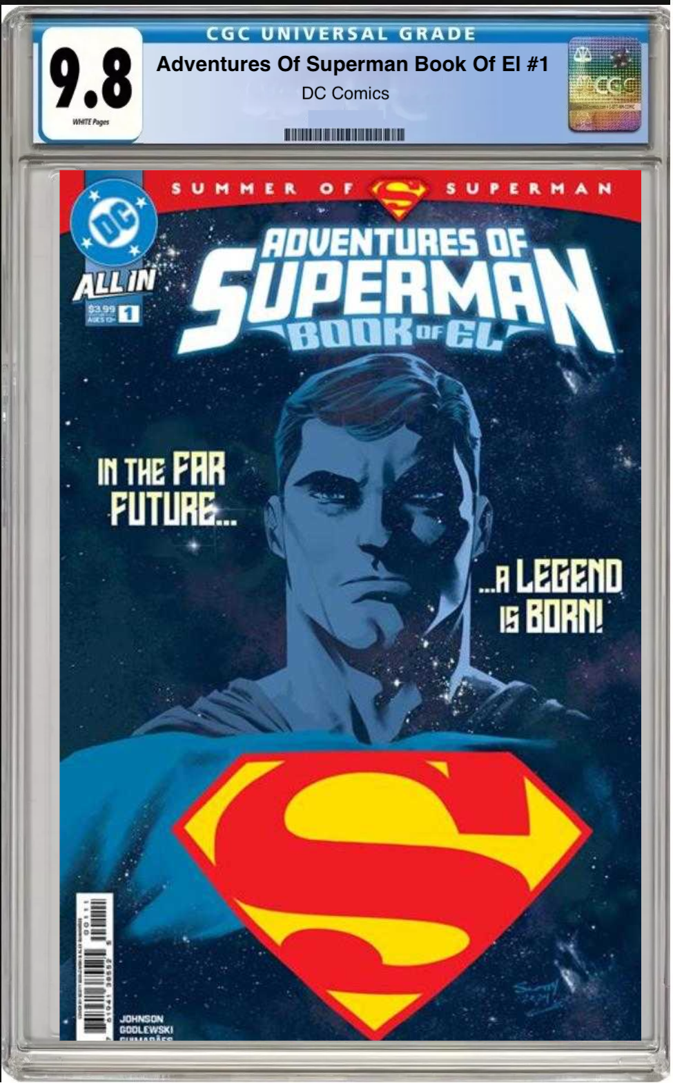 Comic book cover of Adventures of Superman: Book of El #1 Main Cover with CGC 9.8 grading label.