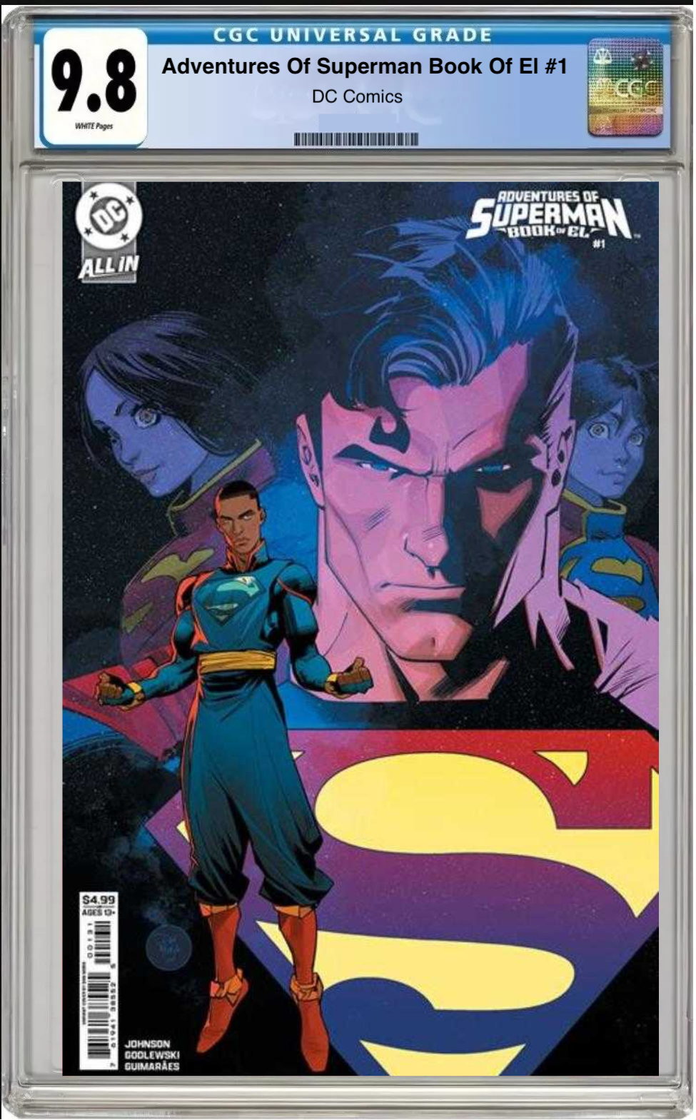 Comic book cover of Adventures of Superman: Book of El #1 Dan Mora Cover with CGC 9.8 grading label.