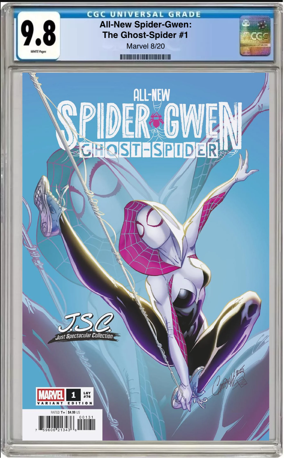 Comic book cover of All-New Spider-Gwen: The Ghost-Spider #1 J. Scott Campbell Spectacular Cover with CGC grading label.