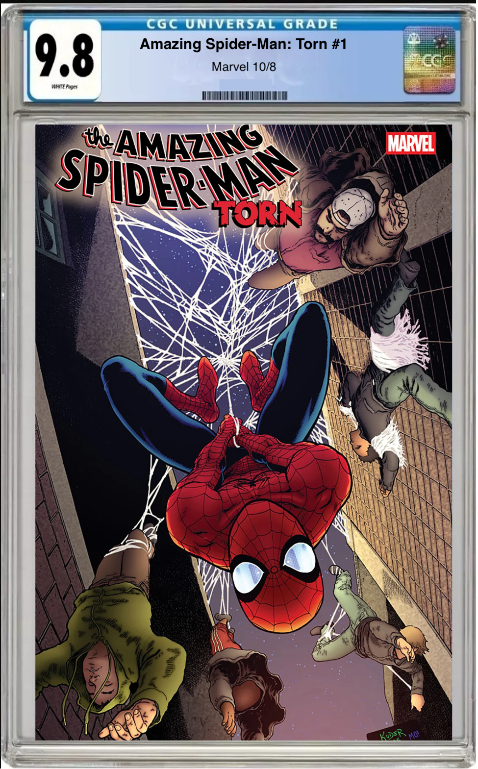 Comic book cover of Amazing Spider-Man #1 Aaron Kuder Cover with CGC grading label.