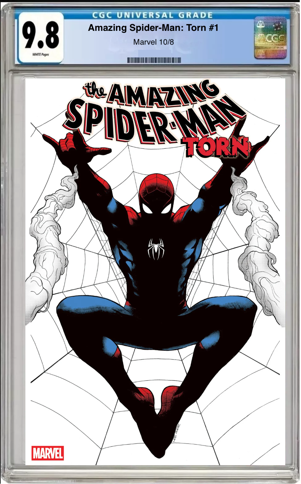 Comic book cover of Amazing Spider-Man #1 Lee Garbett Foil Cover with CGC grading label.