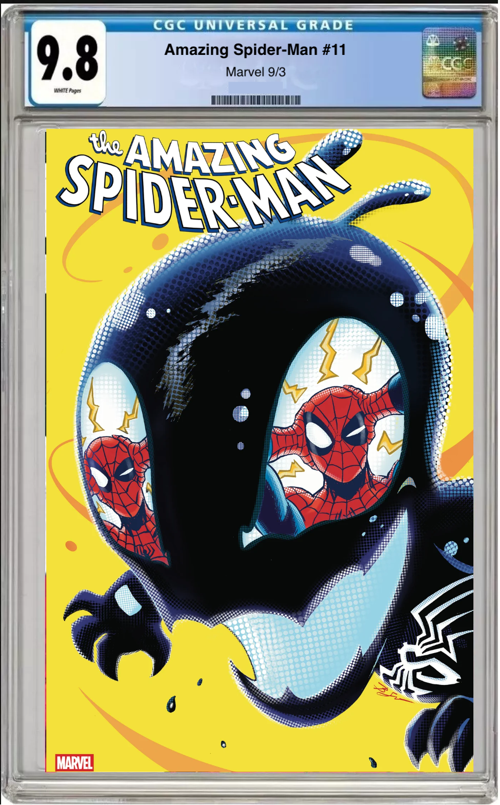 Comic book cover of Amazing Spider-Man #11 Ben Su Symbie variant with CGC 9.8 grading label.