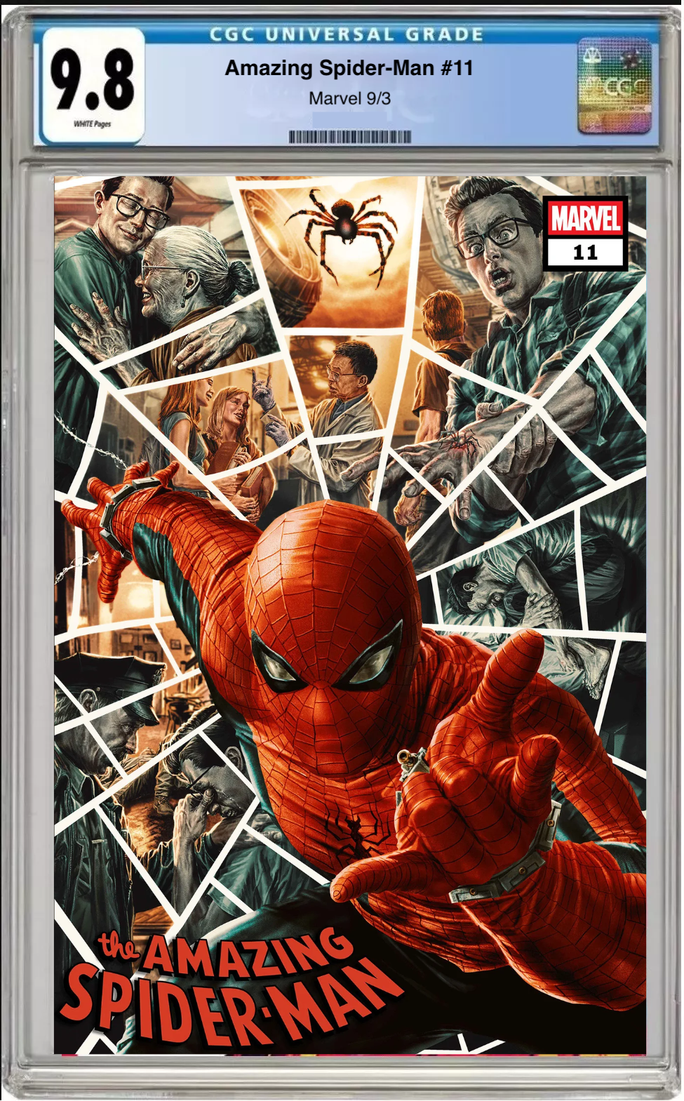 Comic book cover of Amazing Spider-Man #11 Lee Bermejo Amazing Visions Cover with CGC 9.8 grading label.