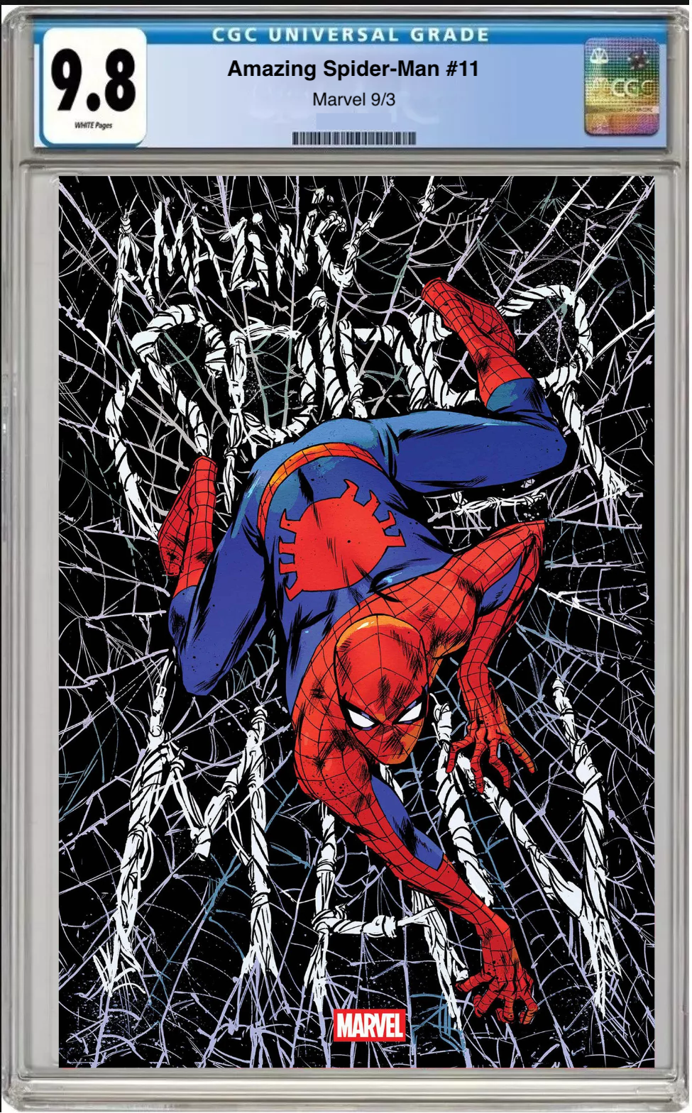 Comic book cover of Amazing Spider-Man #11 Sanford Greene variant with CGC 9.8 grading label.