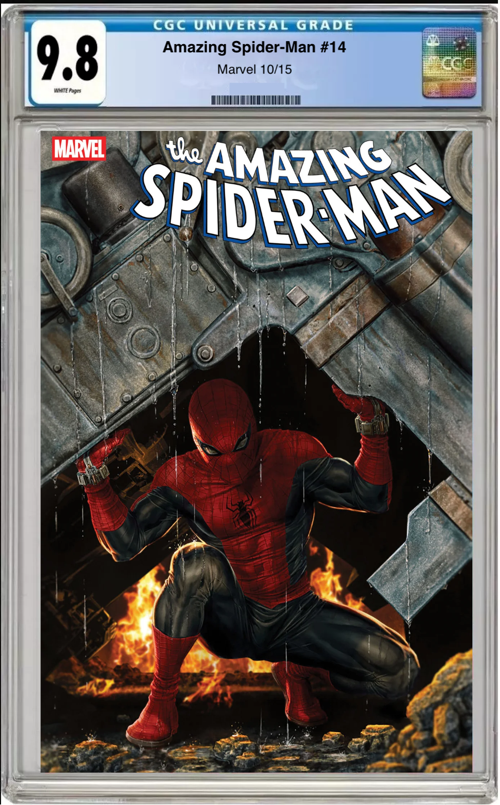 Comic book cover of Amazing Spider-Man #14 Lee Bermejo Visions Cover with CGC grading label.