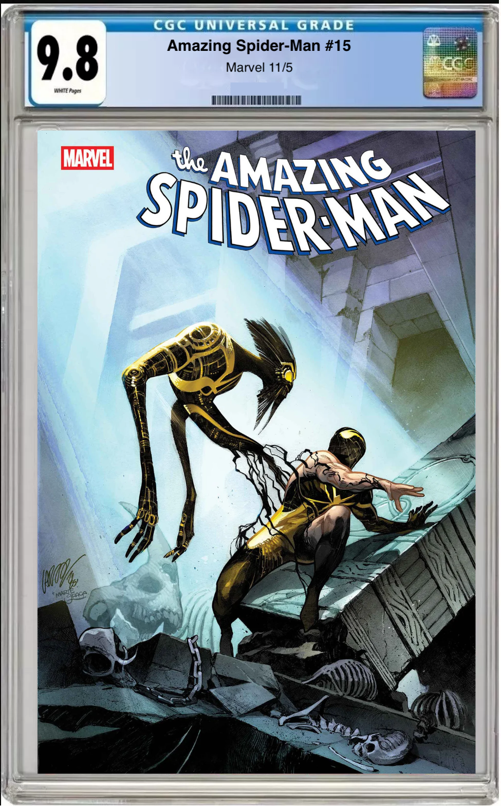 Comic book cover of Amazing Spider-Man #15 Main Cover with CGC 9.8 grading label.