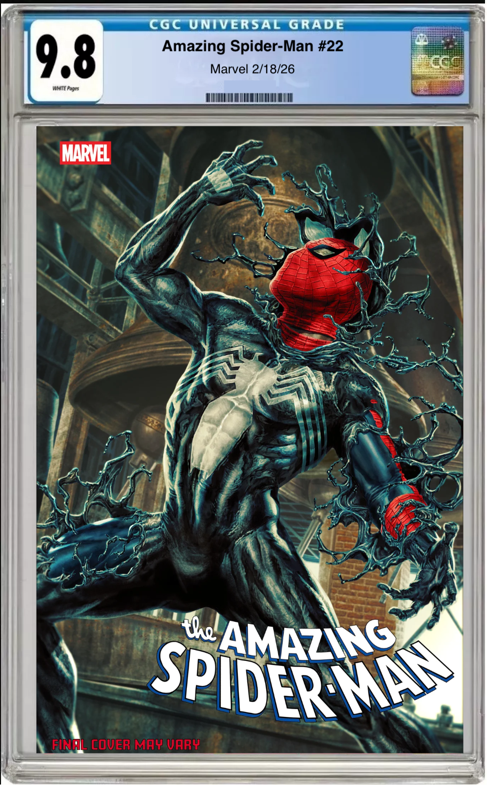 Comic book cover of Amazing Spider-Man #22 Lee Bermejo Amazing Visions Cover with CGC grading label.

