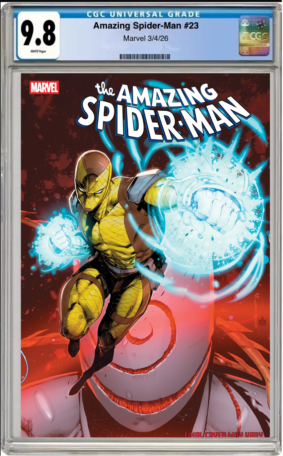 Comic book cover of Amazing Spider-Man #23 Iban Coello 9 Part Connecting Cover with CGC grading label.