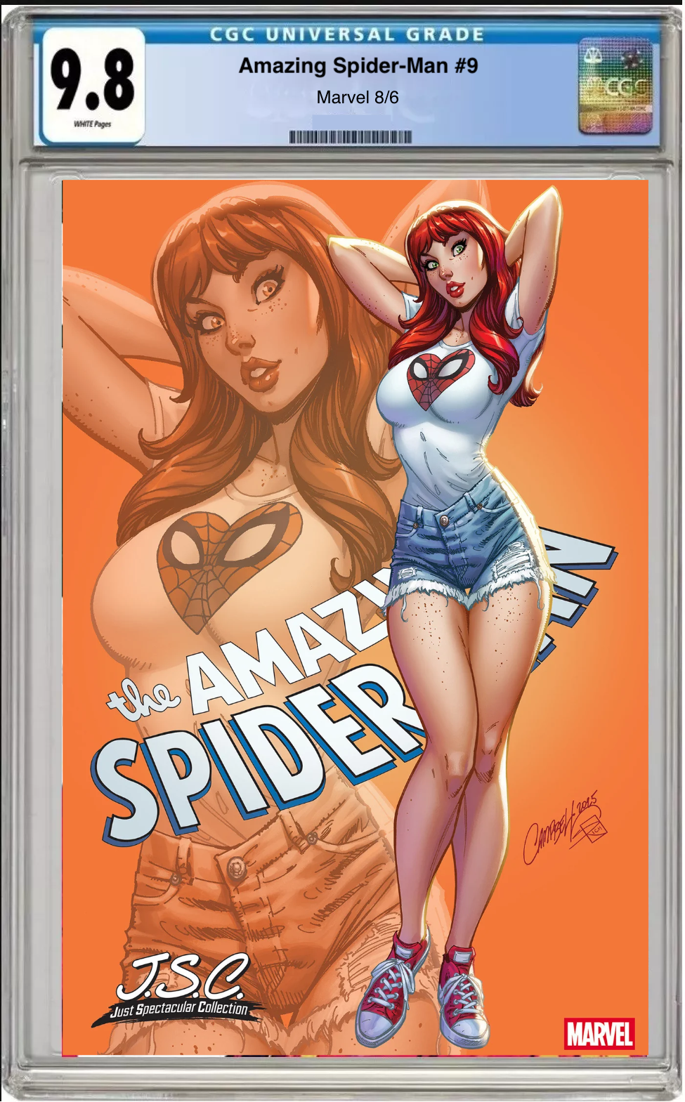 Comic book cover of Amazing Spider-Man #9 J. Scott Campbell Spectacular Collection Cover with CGC grading label