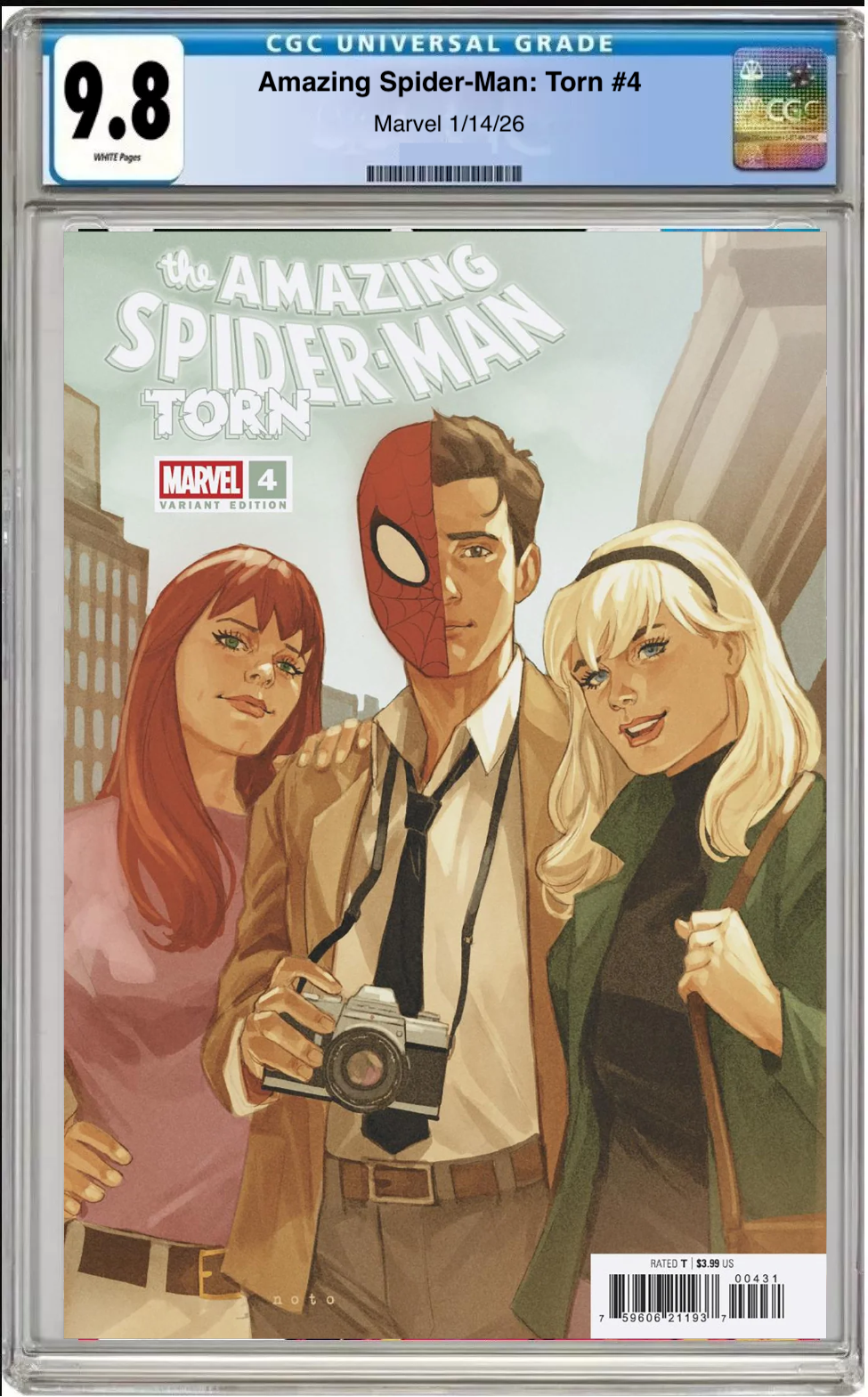 Comic book cover of Amazing Spider-Man Torn #4 Phil Noto Cover with CGC grading label.